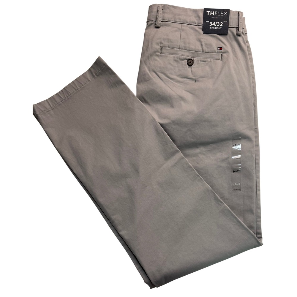 Tommy Hilfiger TH Flex Straight Fit Chino Pants Mens 34x32 Grey
